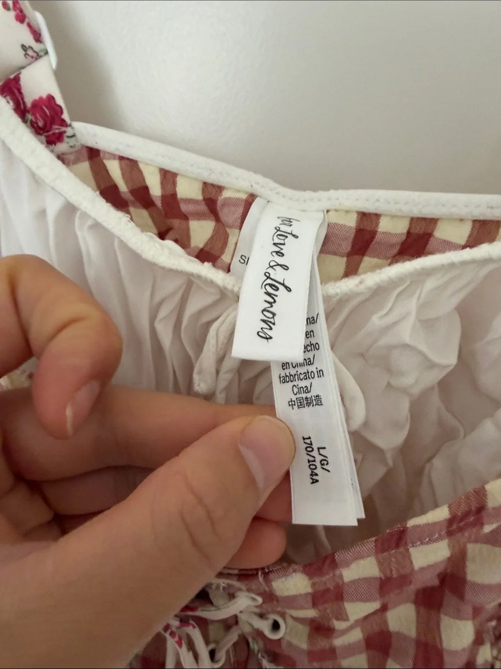For Love & Lemons Red and Cream Gingham Lace-Up Bodysuit Georgia Bodysuit size L - Picture 7 of 12